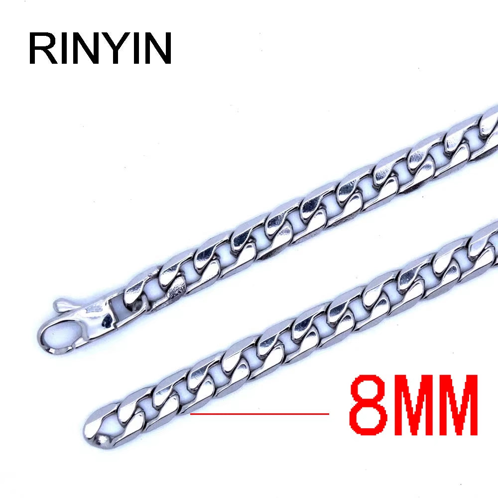 6/8/12Mm Customize Length Mens High Quality Stainless Steel Necklace Curb Cuban Link Chain Fashion Jewerly