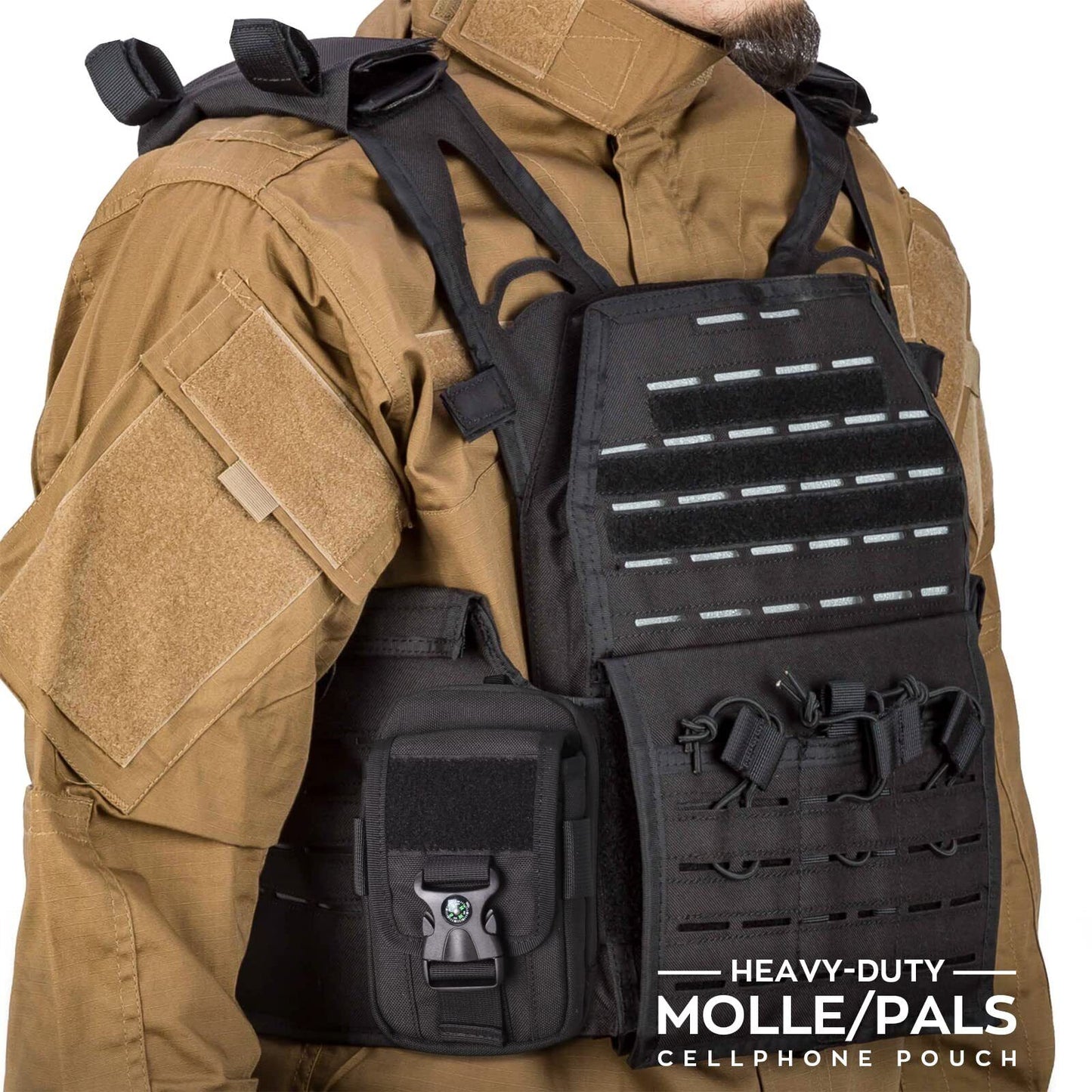 Tactical Compass Pouch, Large Molle Smartphone Holster Case Double Capacity S...