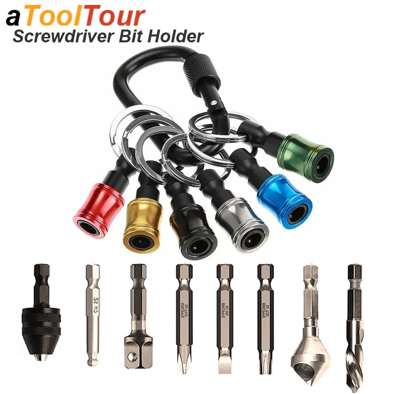 Screwdriver Bit Holder Keychain with Carabiner 1/4 Hex Shank Quick Release Extension Bar Screw Adapter Attachment Small Tool