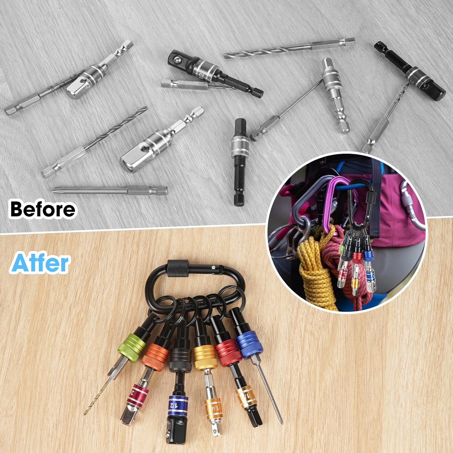 Upgraded 6PCS Bit Holders Keychain, 1/4 Inch Hex Shank Bit Holders, Quick-Change