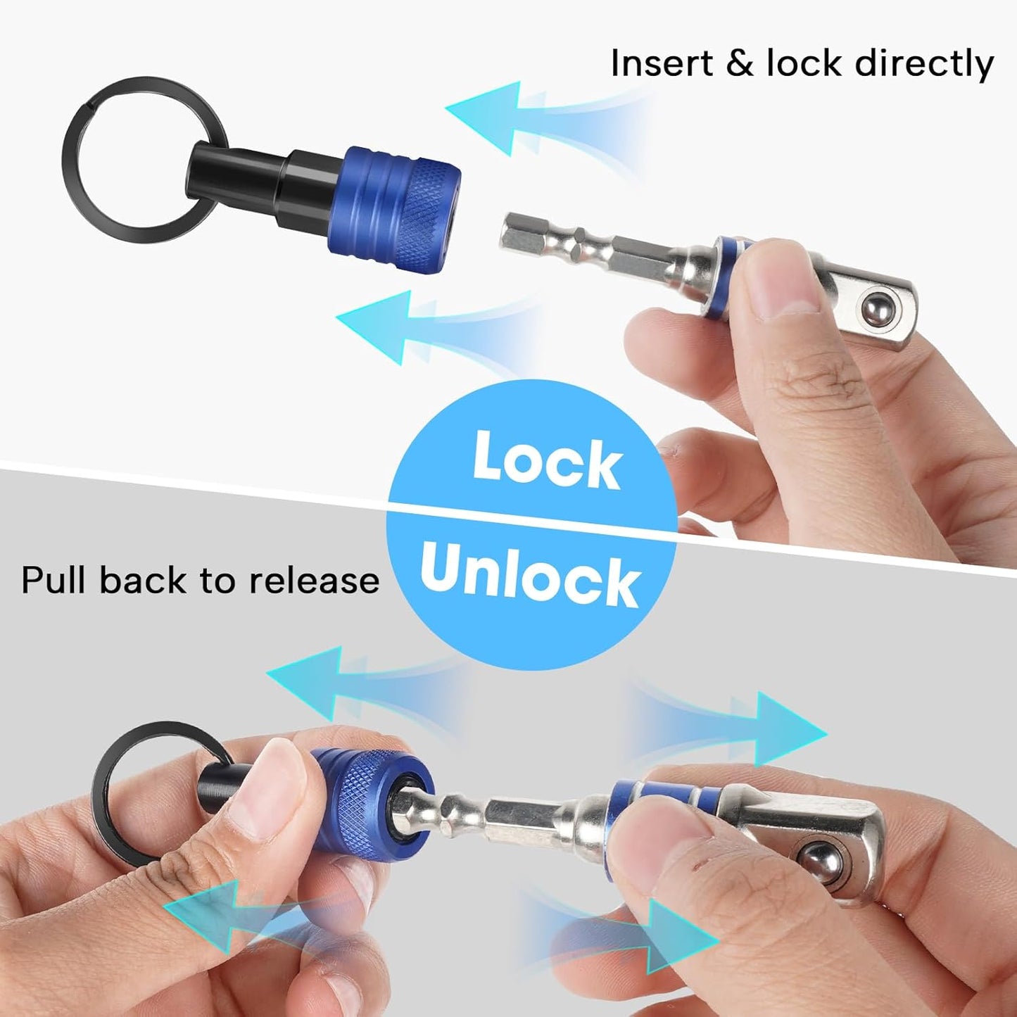 Upgraded 6PCS Bit Holders Keychain, 1/4 Inch Hex Shank Bit Holders, Quick-Change