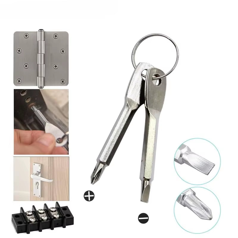 Portable Phillips Slotted Screwdriver Set Key Ring Keychain Mini Pocket Keyring Cross Screw Driver Repair Tool Gadget EDC Small
