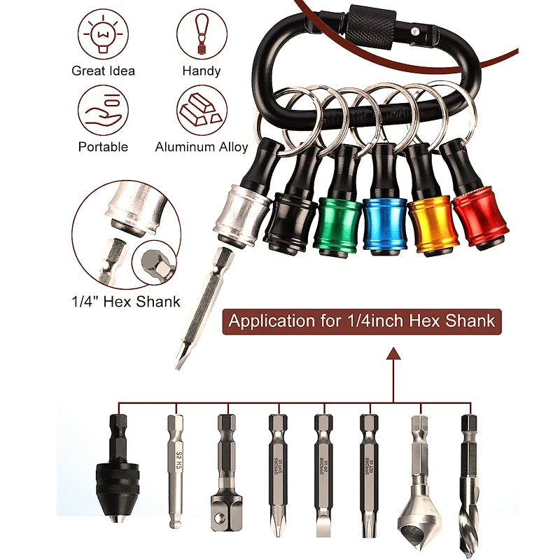 Screwdriver Bit Holder Keychain with Carabiner 1/4 Hex Shank Quick Release Extension Bar Screw Adapter Attachment Small Tool