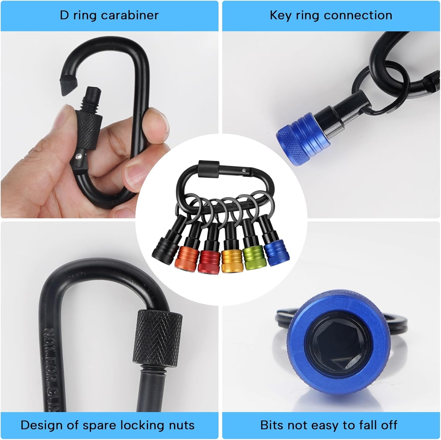 Upgraded 6PCS Bit Holders Keychain, 1/4 Inch Hex Shank Bit Holders, Quick-Change