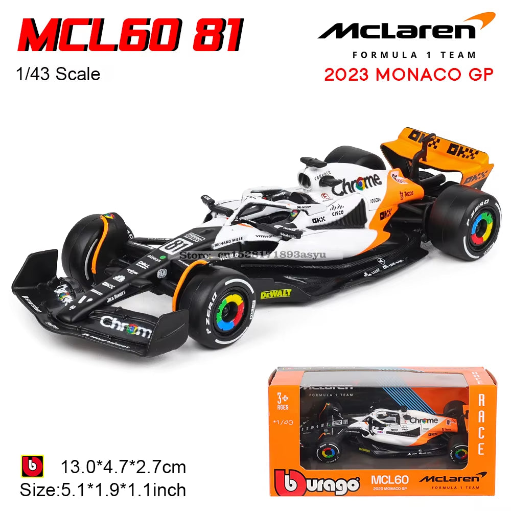 1: 43 Mclaren F1 2024 MCL38 2023 MCL60 Monaco White Coating Alloy Luxury Car Die Casting Car Model Toy Series