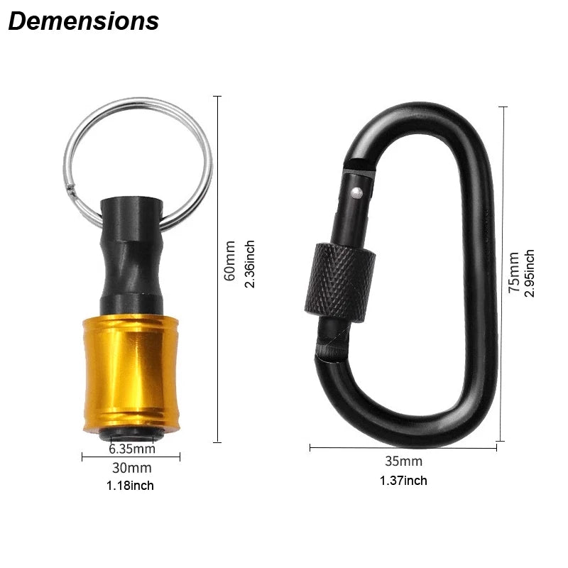 Screwdriver Bit Holder Keychain with Carabiner 1/4 Hex Shank Quick Release Extension Bar Screw Adapter Attachment Small Tool